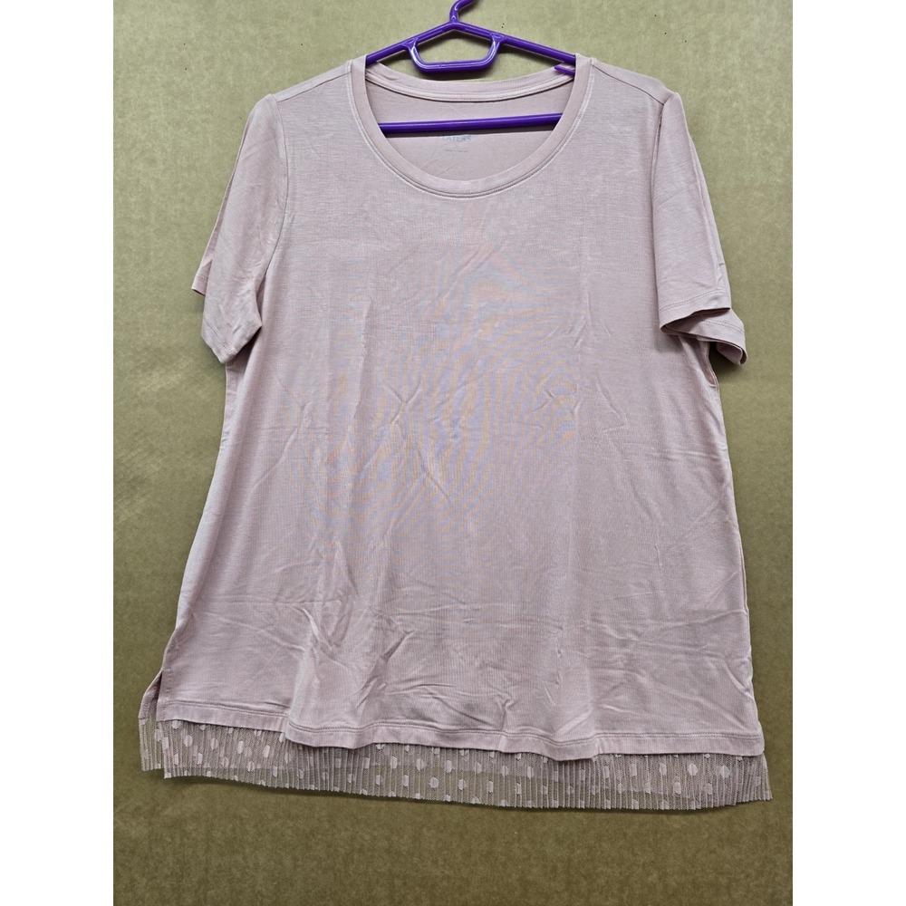 LOGO Layers by Lori Goldstein Pink Short Sleeve Scoop Neck Mesh Hem Tee M